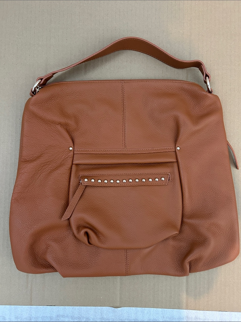 Structured Pebbled Leather Shoulder Bag in Cognac